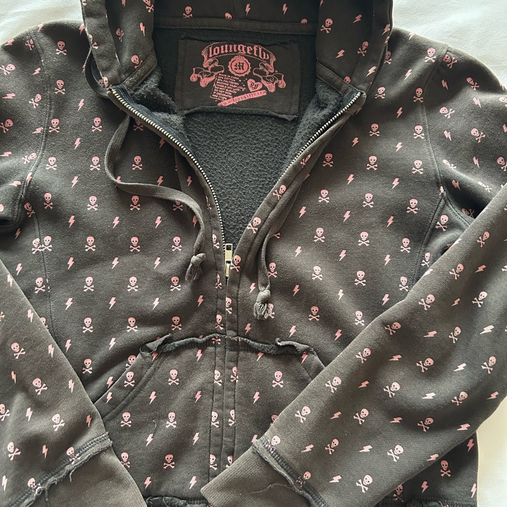 Loungefly hoodie with Pink skull and crossbones
